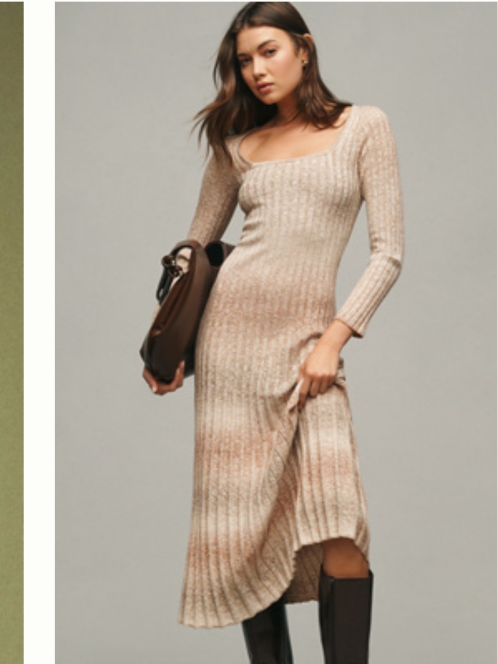 Sam Edelman Beige Ribbed Square-Neck Midi Dress